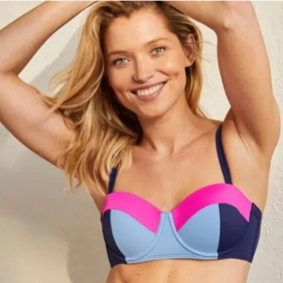 Boden Portofino Bikini Top Size 36A Blue Pink Balconet Swimsuit - Picture 3 of 5